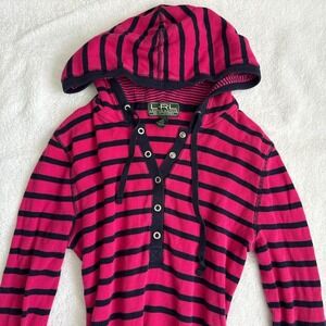 vintage ralph lauren pink and navy blue stripped henley with hoodie